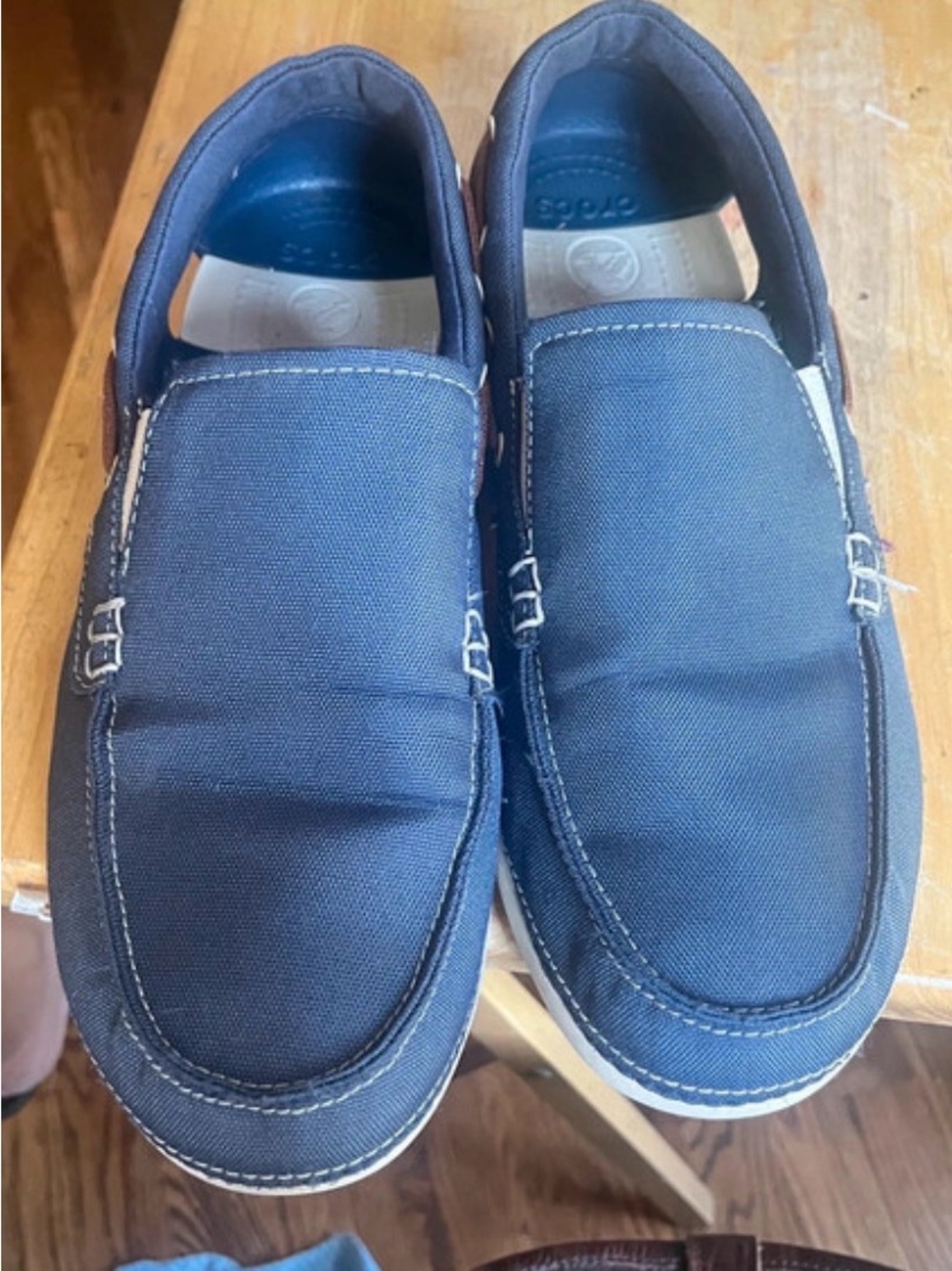 CROCS Men's Boat Deck Loafers Navy Canvas Water Slip-on Shoes 15386 Sz 10